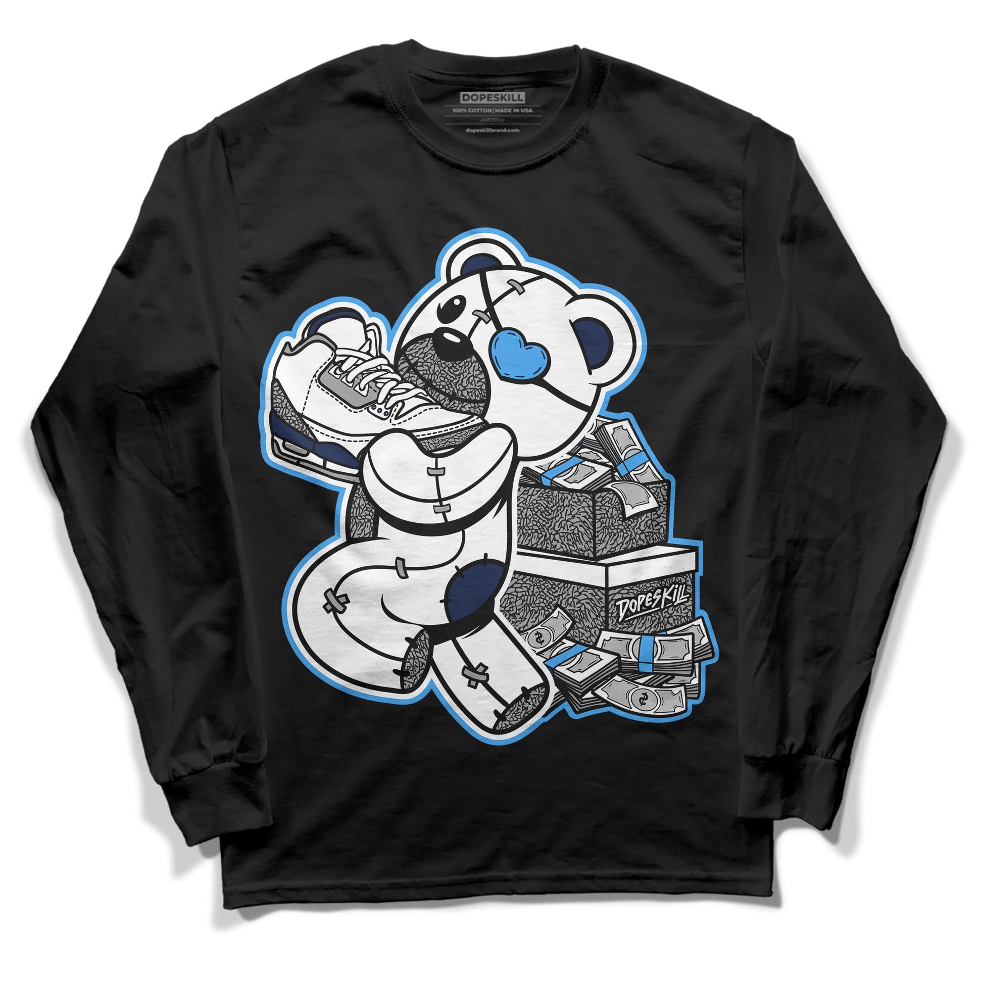 Jordan 3 "Midnight Navy" DopeSkill Long Sleeve T-Shirt Bear Steals Sneaker Graphic Streetwear - Black