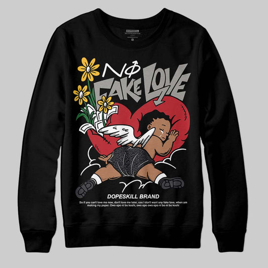 Jordan 3 Retro Black Cat DopeSkill Sweatshirt No Fake Love Graphic Streetwear - Black