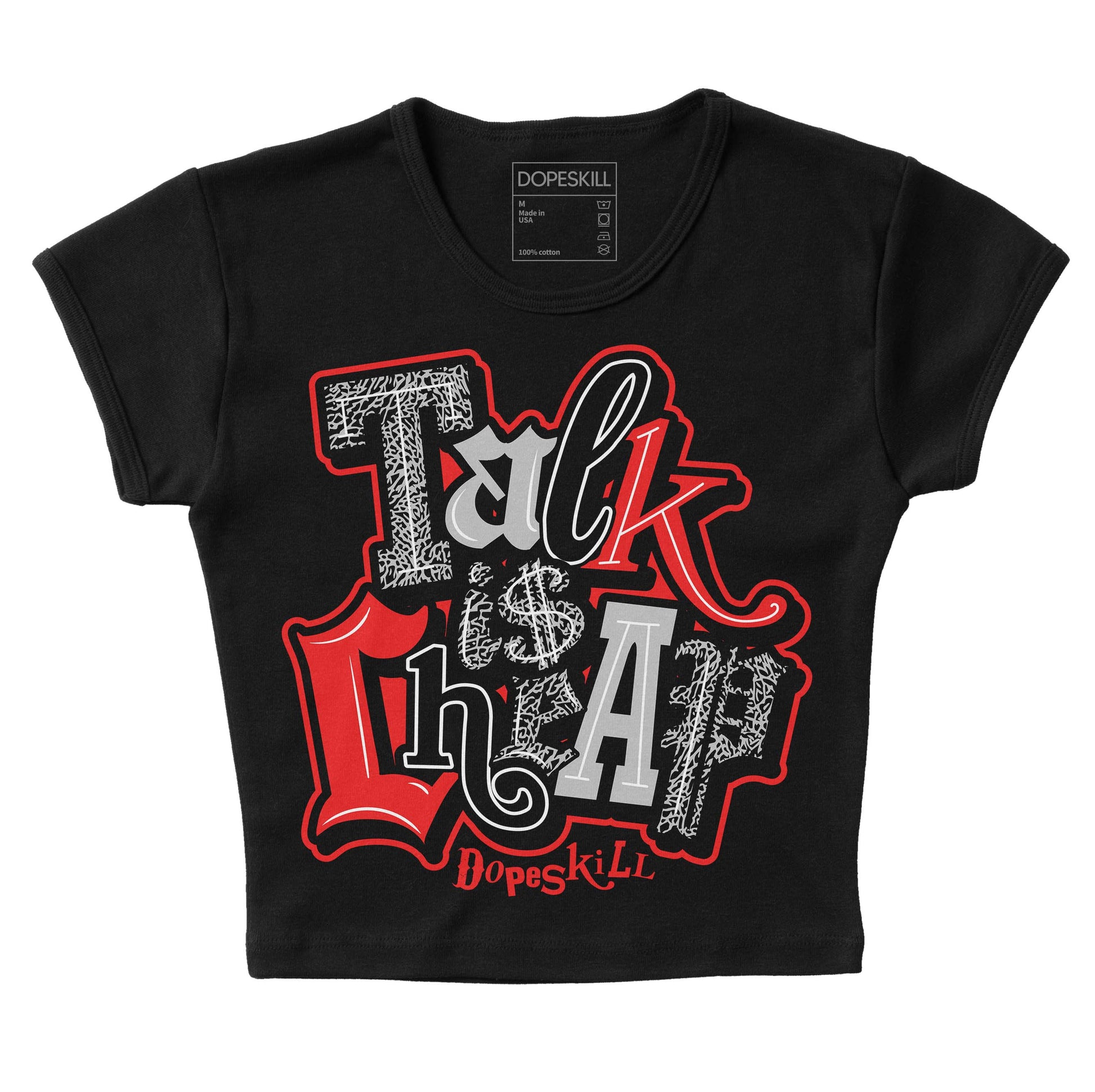 Jordan Spizike Low Bred DopeSkill Women's Crop Top Talk Is Chip Graphic Streetwear - Black 