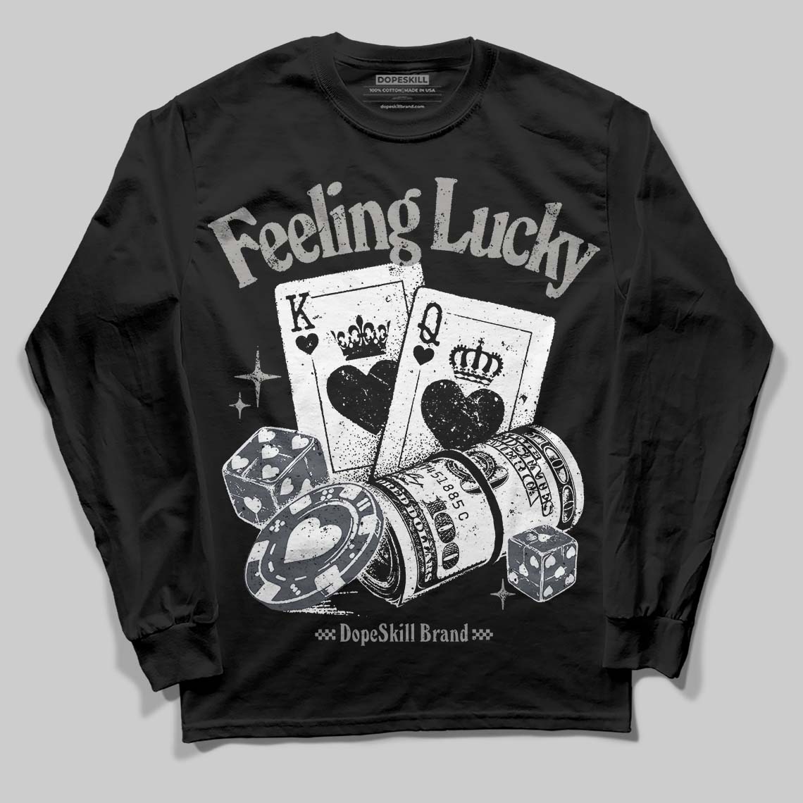 Jordan 11 Cool Grey DopeSkill Long Sleeve T-Shirt Feeling Lucky Graphic Streetwear - black