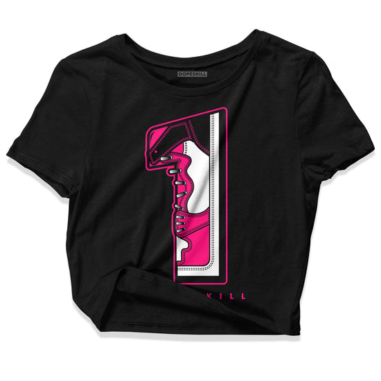 Jordan 1 Low GS “Fierce Pink” Dopeskill Women's Crop Top No.1 Graphic Streetwear - Black