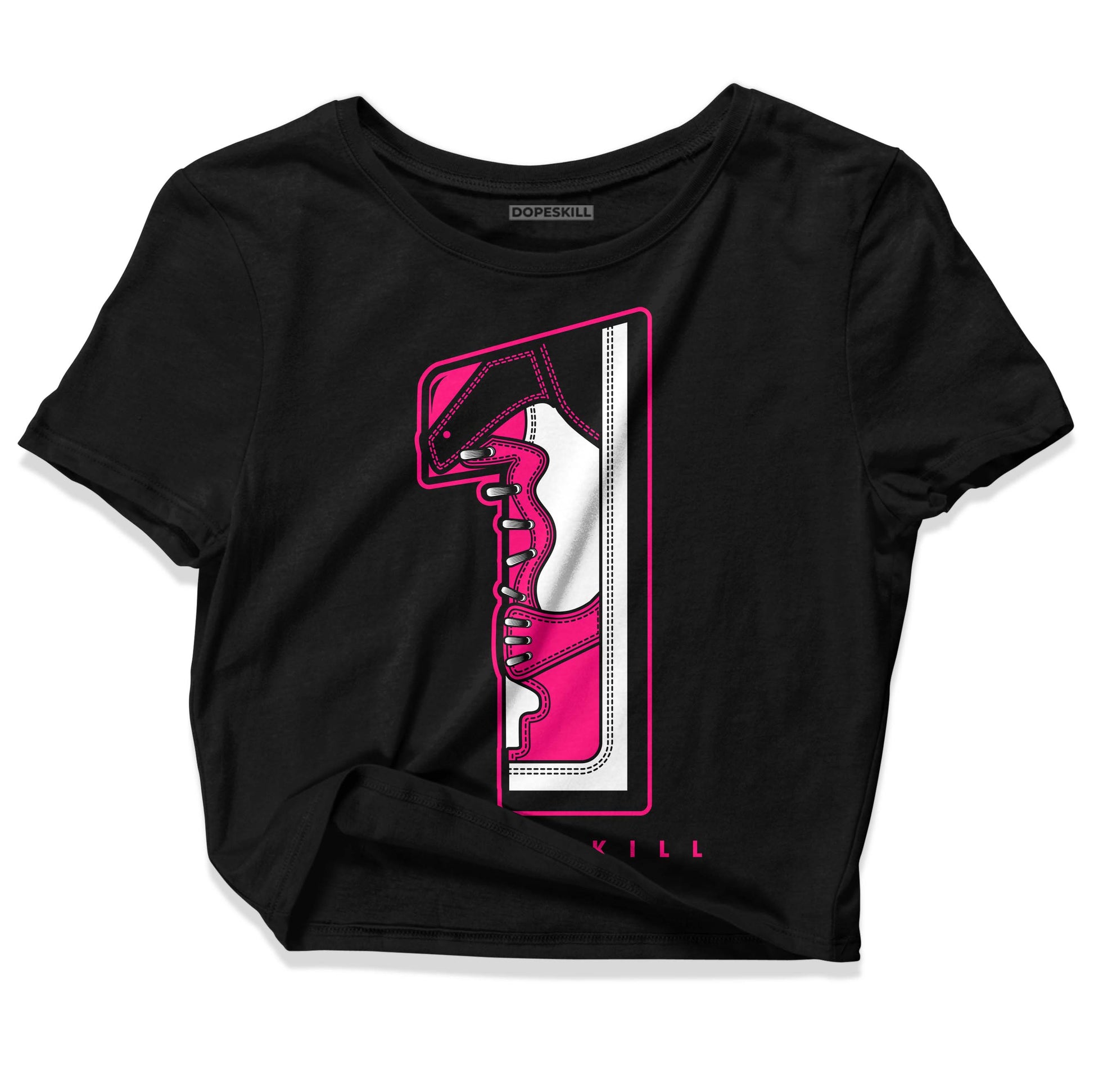 Jordan 1 Low GS “Fierce Pink” Dopeskill Women's Crop Top No.1 Graphic Streetwear - Black