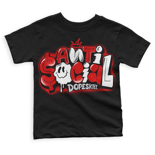 Jordan 4 Retro Red Cement DopeSkill Toddler Kids T-shirt Anti Social Graphic Streetwear - Black