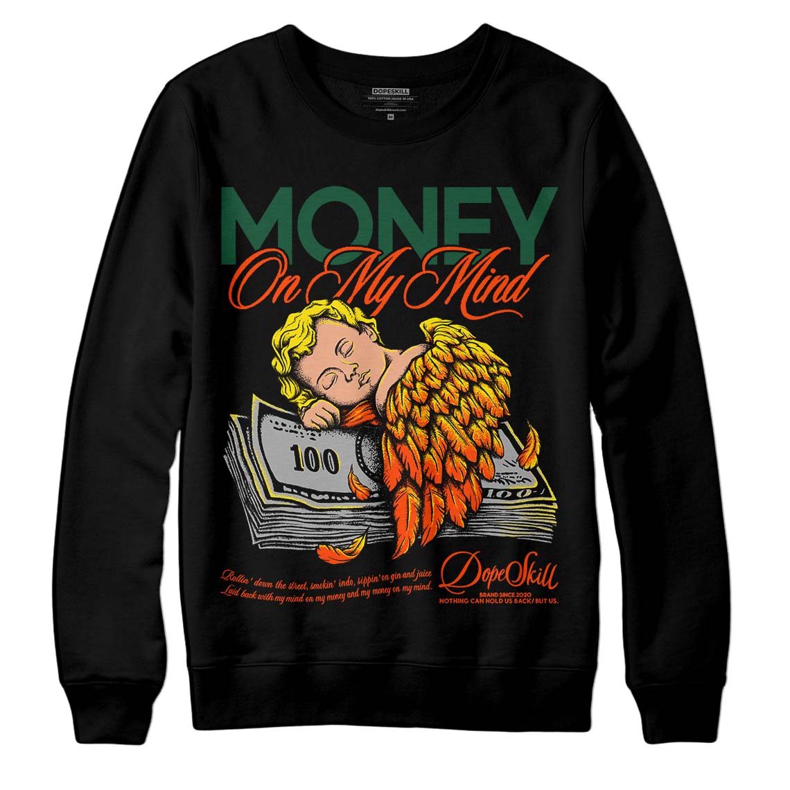 Dunk Low Team Dark Green Orange DopeSkill Sweatshirt MOMM Graphic Streetwear - Black