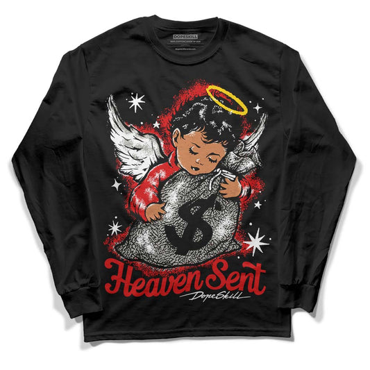 Jordan 3 Fire Red DopeSkill Long Sleeve T-Shirt Heaven Sent Graphic Streetwear - Black