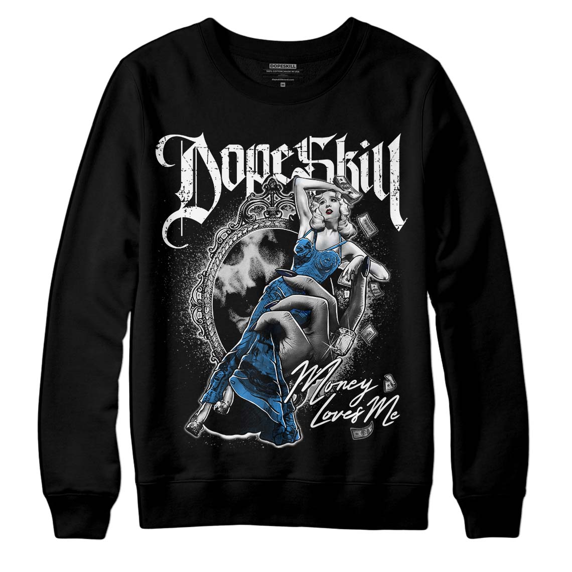 Jordan 3 "Midnight Navy" DopeSkill Sweatshirt Money Loves Me Graphic Streetwear - Black 