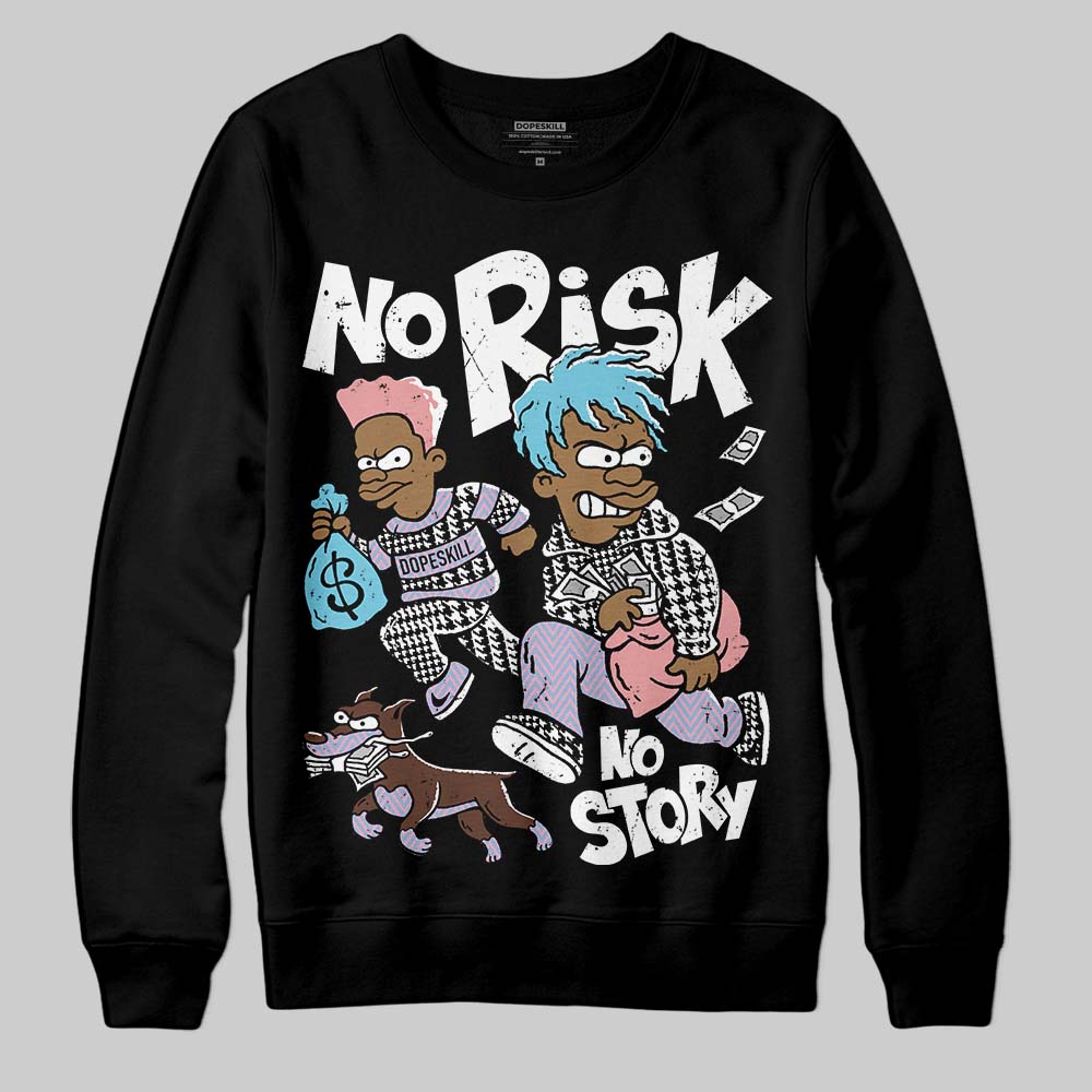 Harris Tweed x Dunk Low Denim Turquoise and Baroque Brown DopeSkill Sweatshirt No Risk No Story Graphic Streetwear - Black