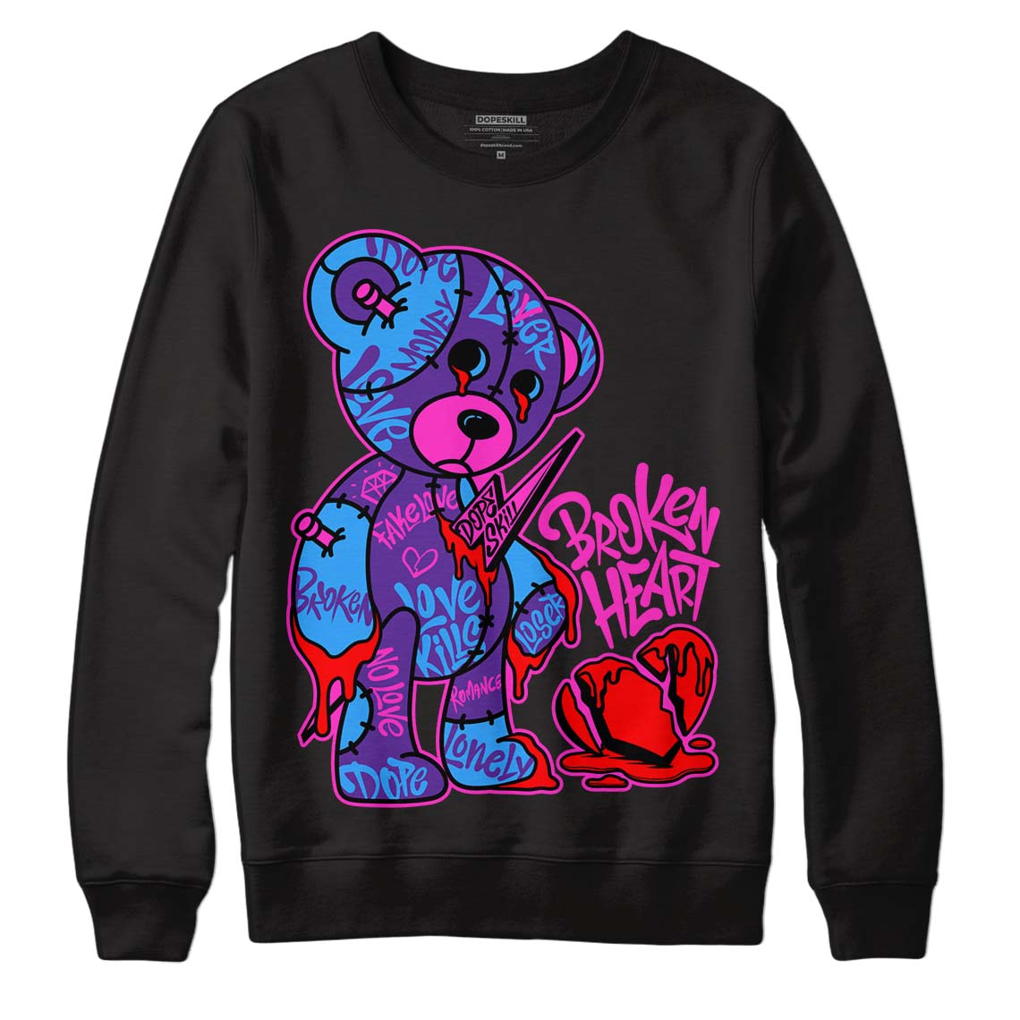 PURPLE Sneakers DopeSkill Sweatshirt Broken Heart Graphic Streetwear - Black