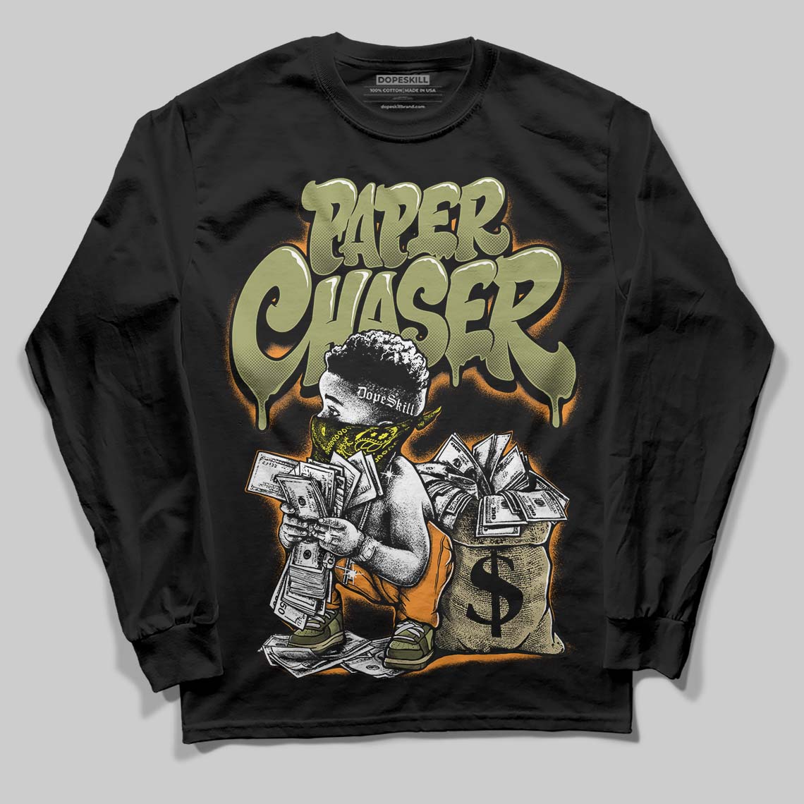 Olive Sneakers DopeSkill Long Sleeve T-Shirt Paper Chaser Boy Graphic Streetwear - Black
