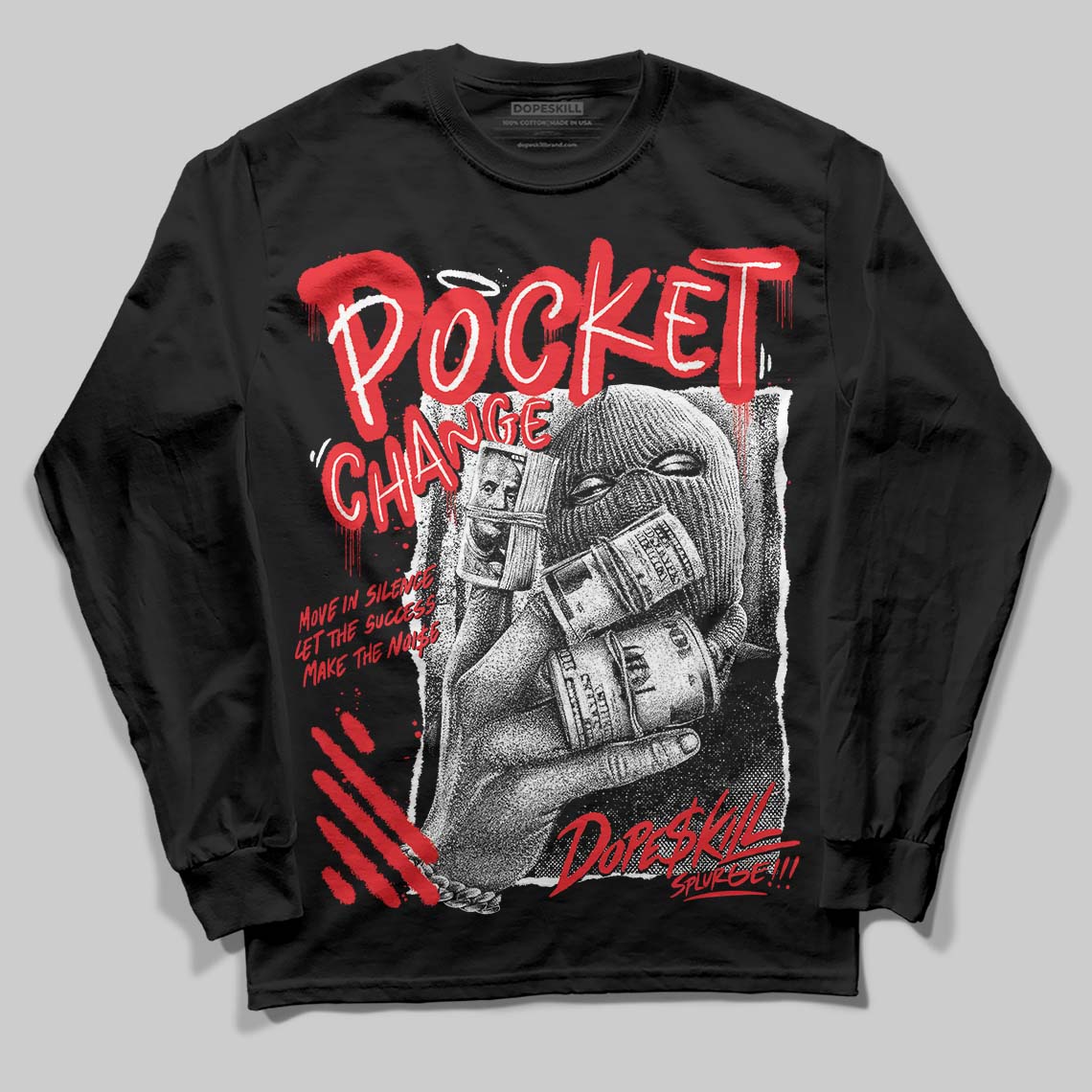 Red Sneakers DopeSkill Long Sleeve T-Shirt Pocket Change Graphic Streetwear - Black