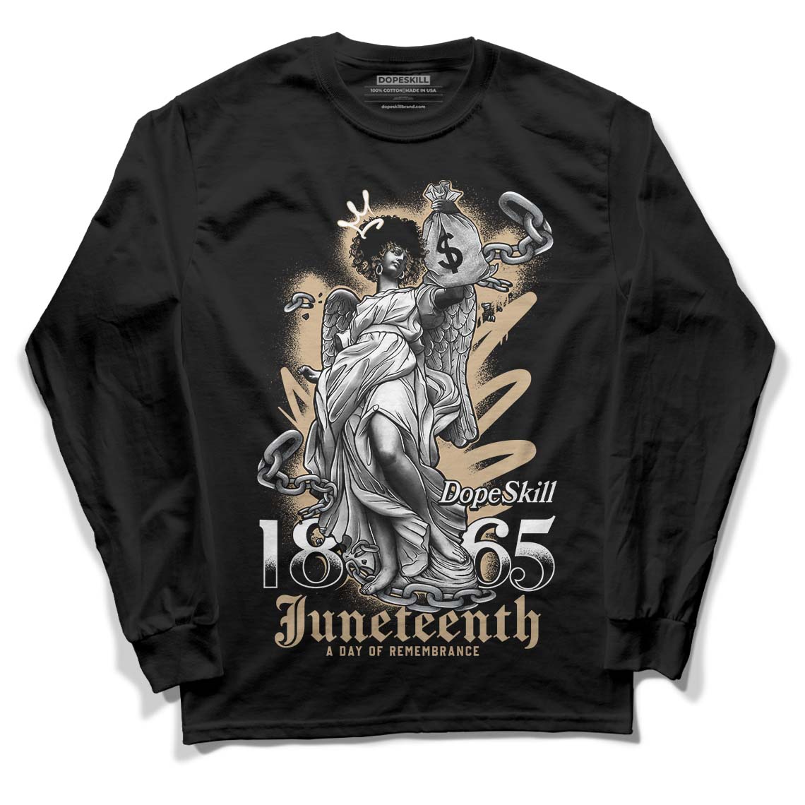 TAN Sneakers DopeSkill Long Sleeve T-Shirt Juneteenth Graphic Streetwear - Black