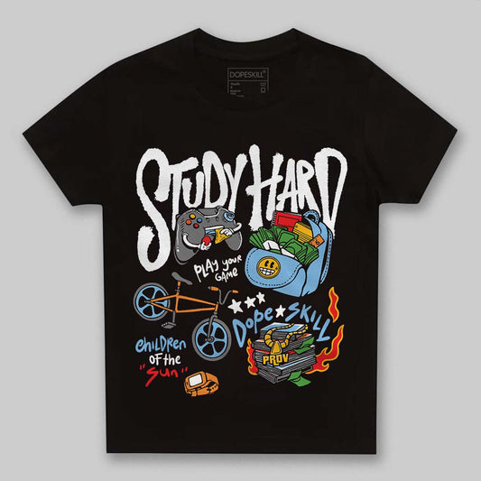 University Blue Sneakers DopeSkill Toddler Kids T-shirt Study Hard Graphic Streetwear - Black