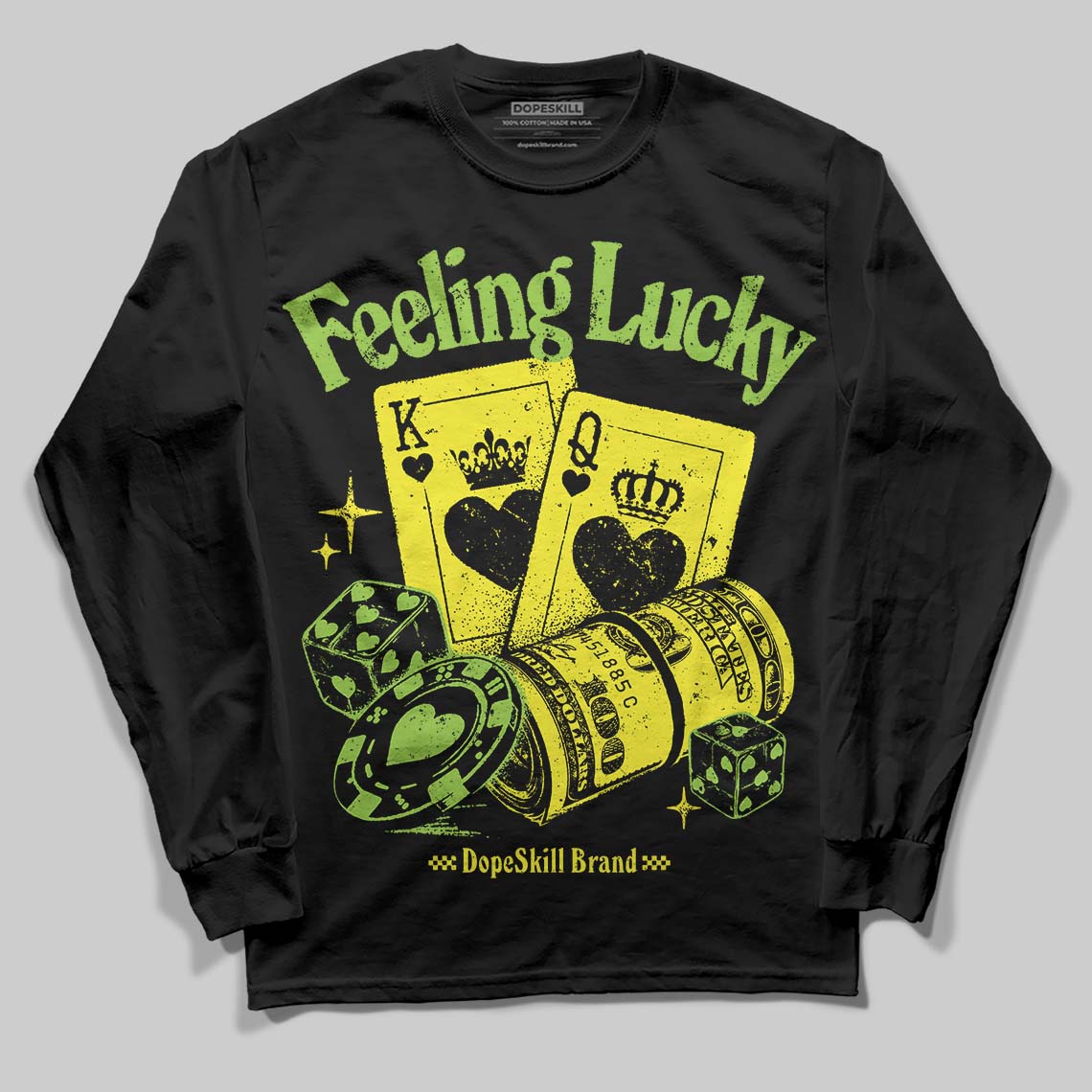 Neon Green Sneakers DopeSkill Long Sleeve T-Shirt Feeling Lucky Graphic Streetwear - Black