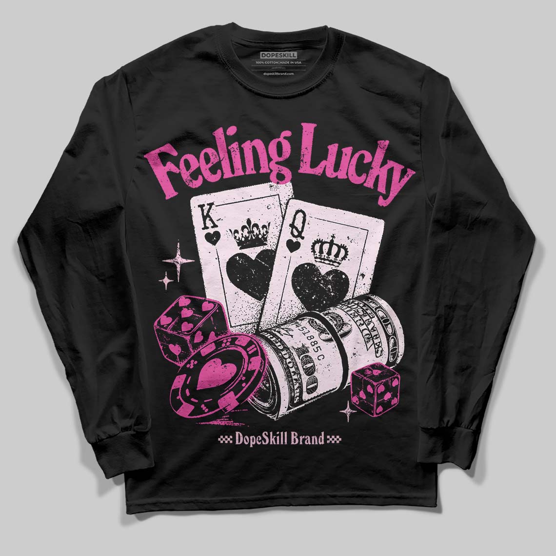Pink Sneakers DopeSkill Long Sleeve T-Shirt Feeling Lucky Graphic Streetwear - Black