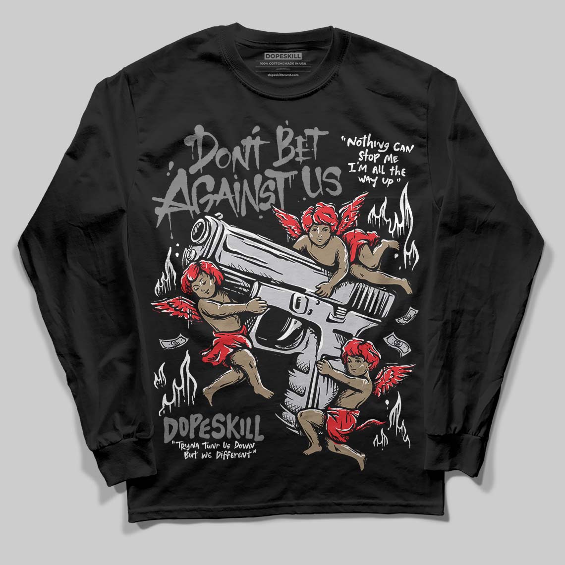 Grey Sneakers DopeSkill Long Sleeve T-Shirt Don't Bet Against Us Graphic Streetwear - Black