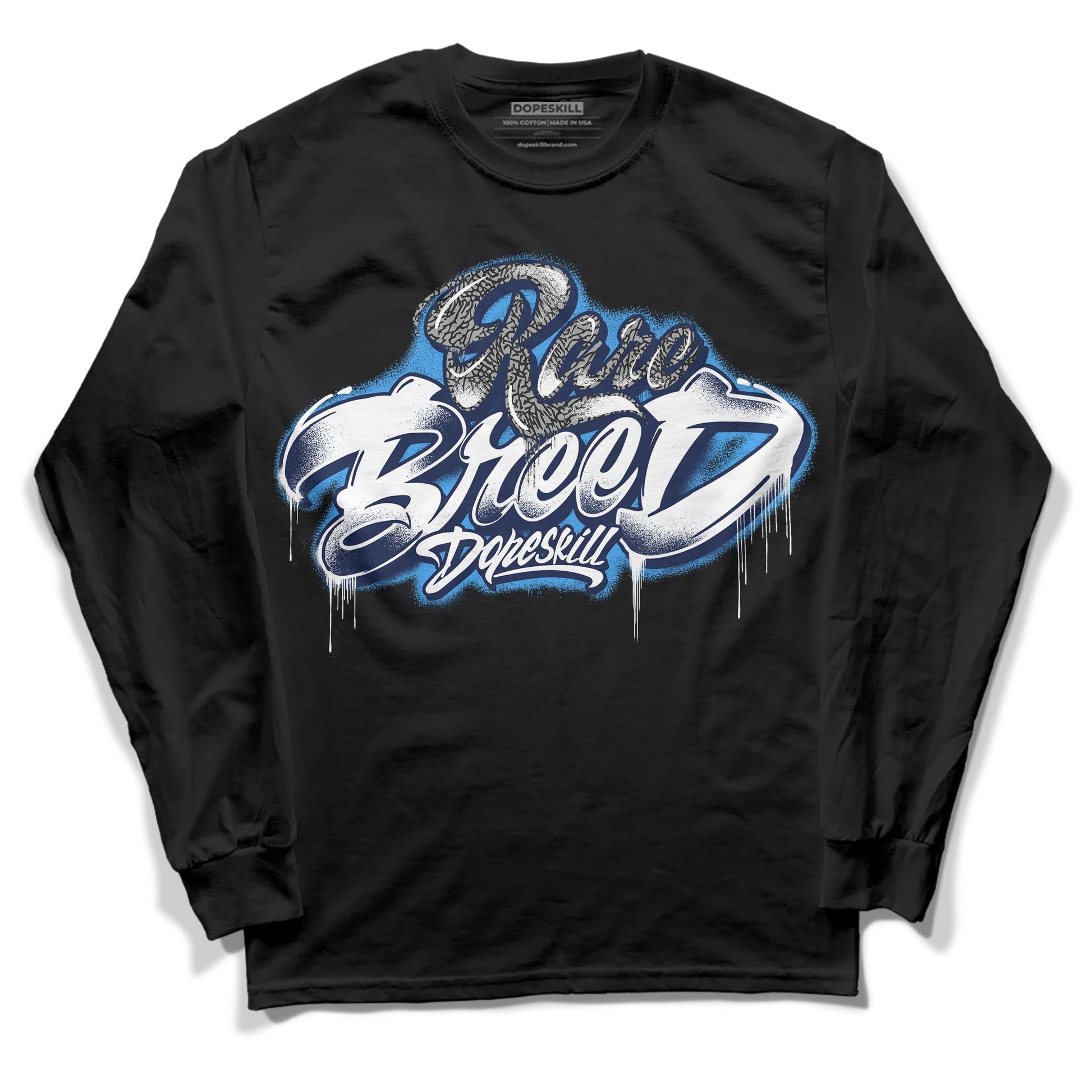 Jordan 3 "Midnight Navy" DopeSkill Long Sleeve T-Shirt Rare Breed Type Graphic Streetwear - Black