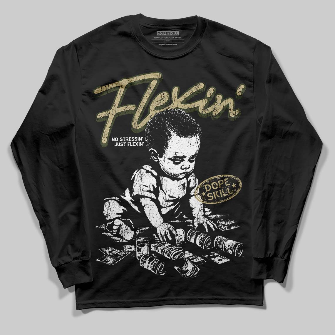 Olive Sneakers DopeSkill Long Sleeve T-Shirt Flexin' Graphic Streetwear - Black