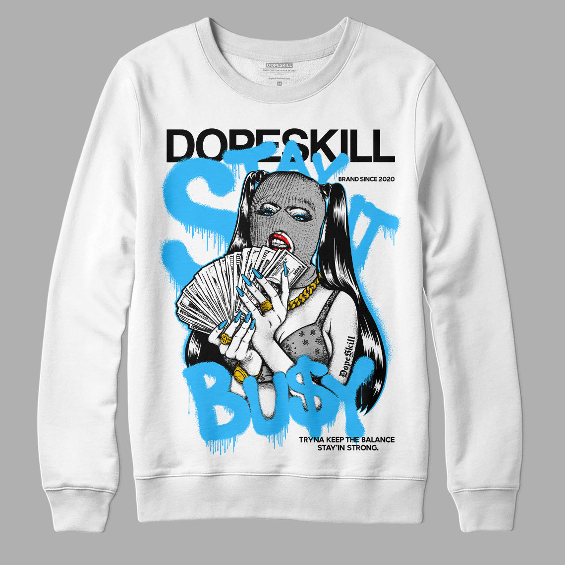 Jordan 2 Low "University Blue" DopeSkill Sweatshirt Stay It Busy Graphic Streetwear - White