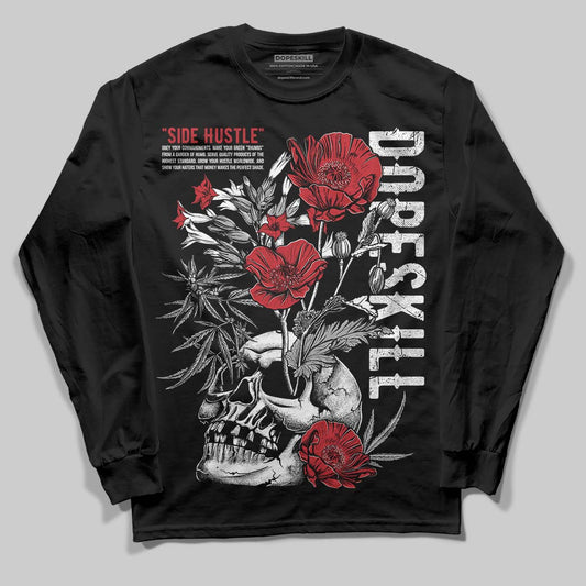 Jordan 5 Retro Fire Red Black Tongue (2025) DopeSkill Long Sleeve T-Shirt Side Hustle Graphic Streetwear - Black