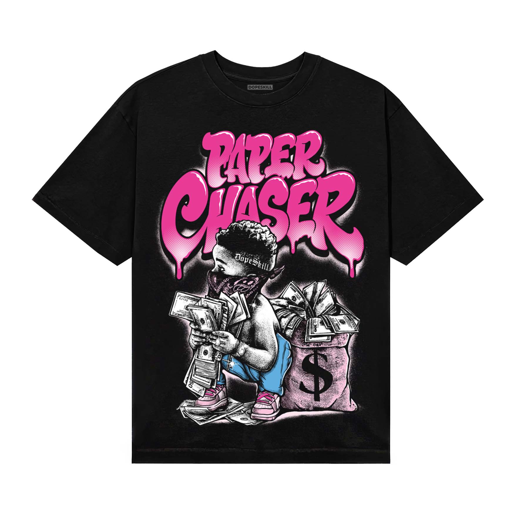 Pink Sneakers DopeSkill T-Shirt Paper Chaser Boy Graphic Streetwear  - Black