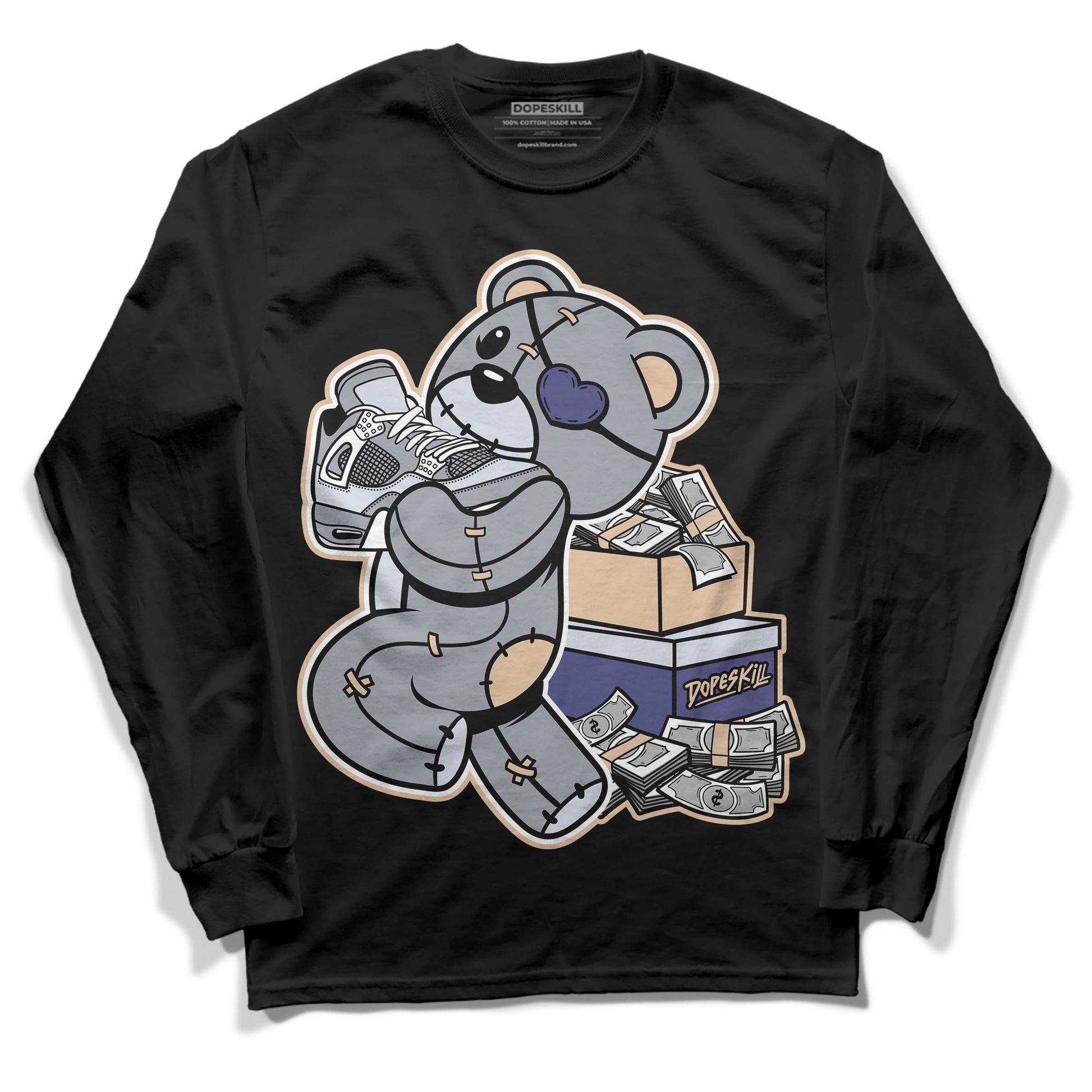 Jordan 4 Retro Frozen Moments DopeSkill Long Sleeve T-Shirt Bear Steals Sneaker Graphic Streetwear - Black 