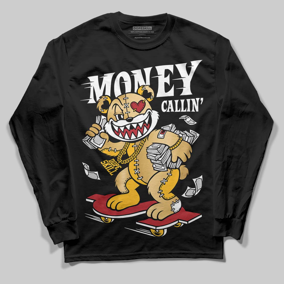 Jordan 12 Retro 'Taxi' 2025 DopeSkill Long Sleeve T-Shirt Money Callin' Graphic Streetwear - Black