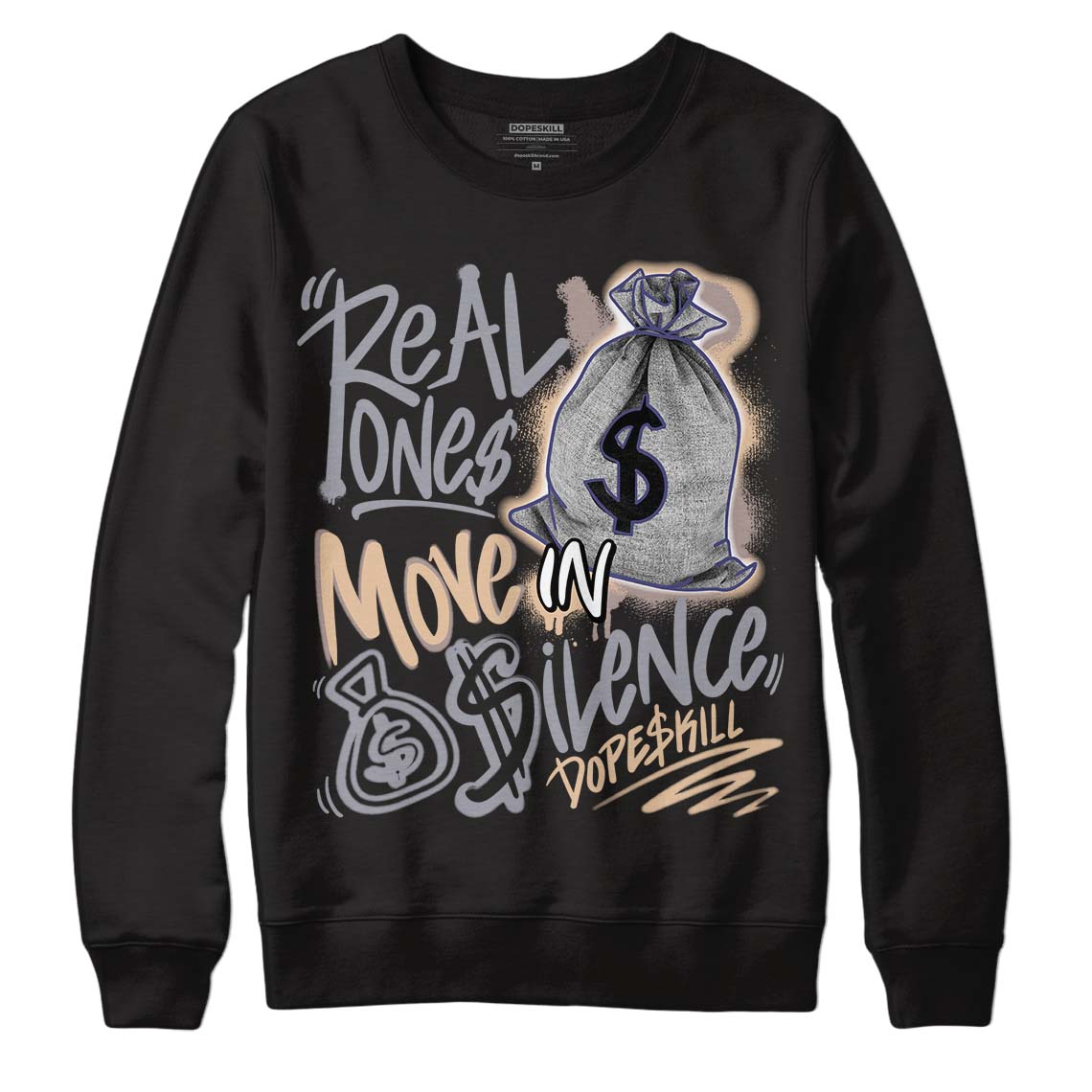 Jordan 4 Retro Frozen Moments DopeSkill Sweatshirt Real Ones Move In Silence Graphic Streetwear - Black 