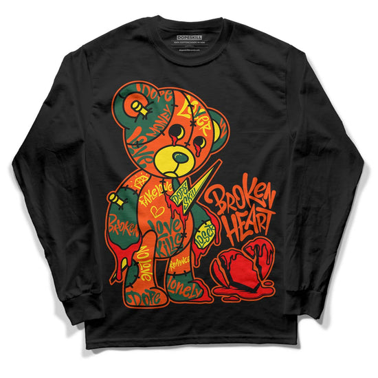 Dunk Low Team Dark Green Orange DopeSkill Long Sleeve T-Shirt Broken Heart Graphic Streetwear - Black