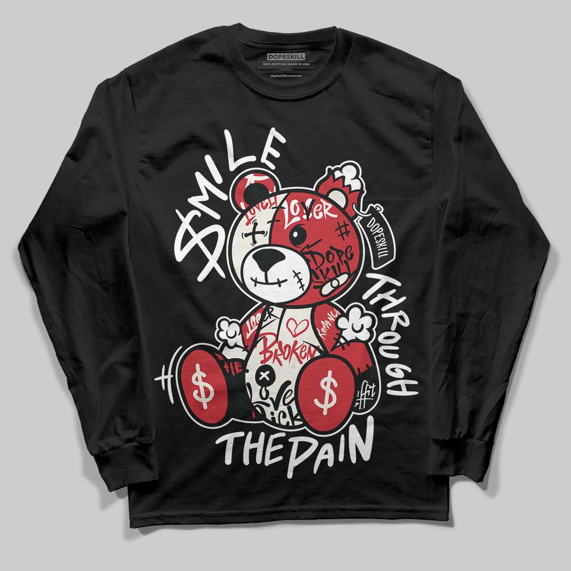 Jordan 4 “Flight Club” DopeSkill Long Sleeve T-Shirt Smile Through The Pain Graphic Streetwear - Black