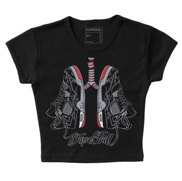 Jordan 4 “Bred Reimagined” DopeSkill Women's Crop Top Breathe Graphic Streetwear - Black