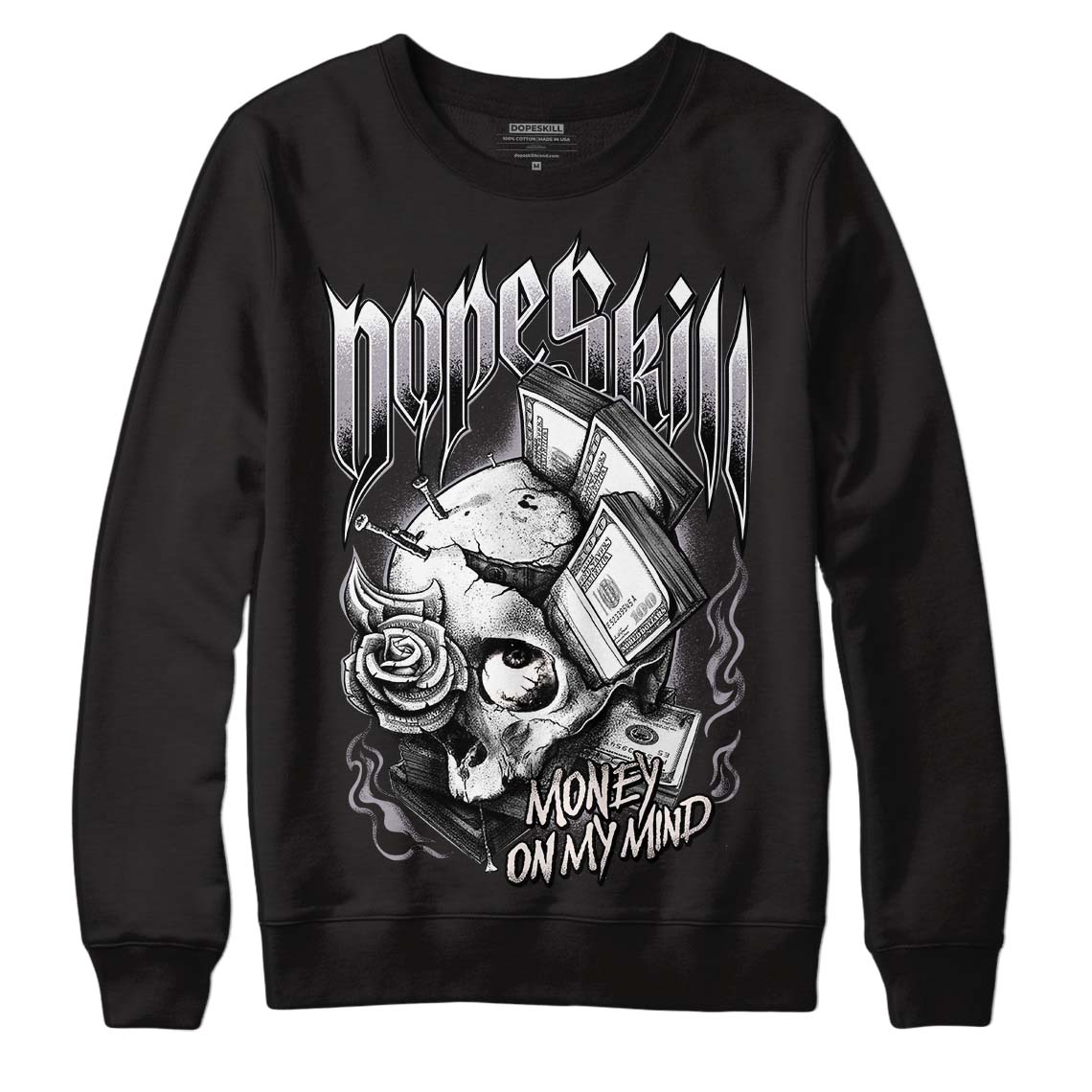 Jordan 2 Cement Grey DopeSkill Sweatshirt Money On My Mind Graphic Streetwear - Black