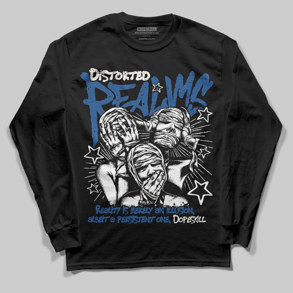 Jordan 1 Low OG “Storm Blue” DopeSkill Long Sleeve T-Shirt Distorted Realms Graphic Streetwear - black