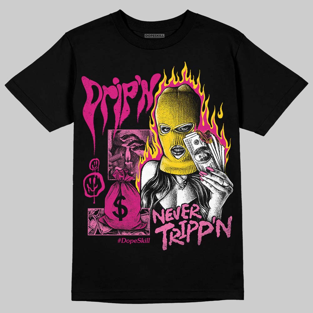 Rick Owens Pink Leather Low Sneakers DopeSkill T-Shirt Drip'n Never Tripp'n Graphic Streetwear - Black