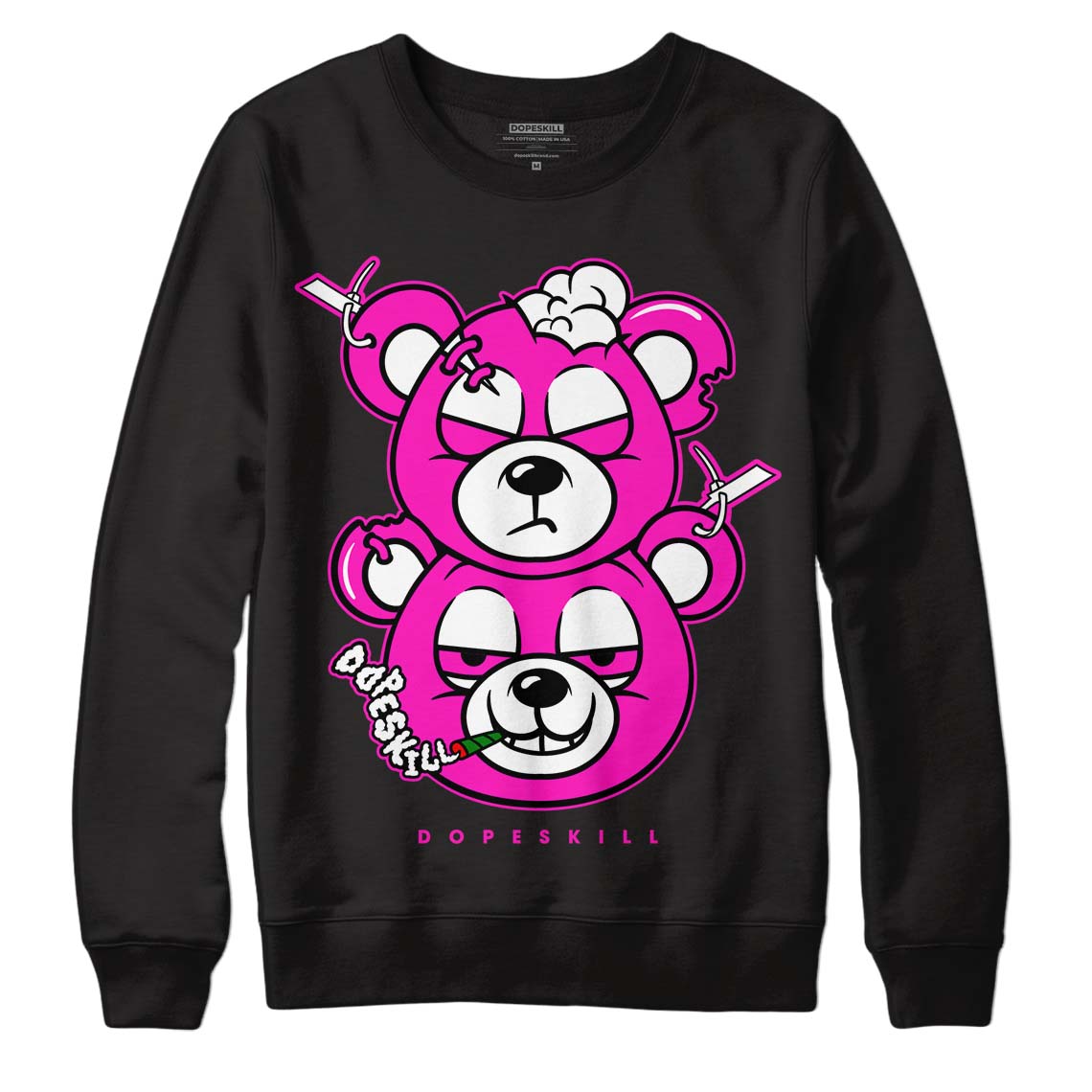 Dunk Low GS “Active Fuchsia” DopeSkill Sweatshirt New Double Bear Graphic Streetwear - Black