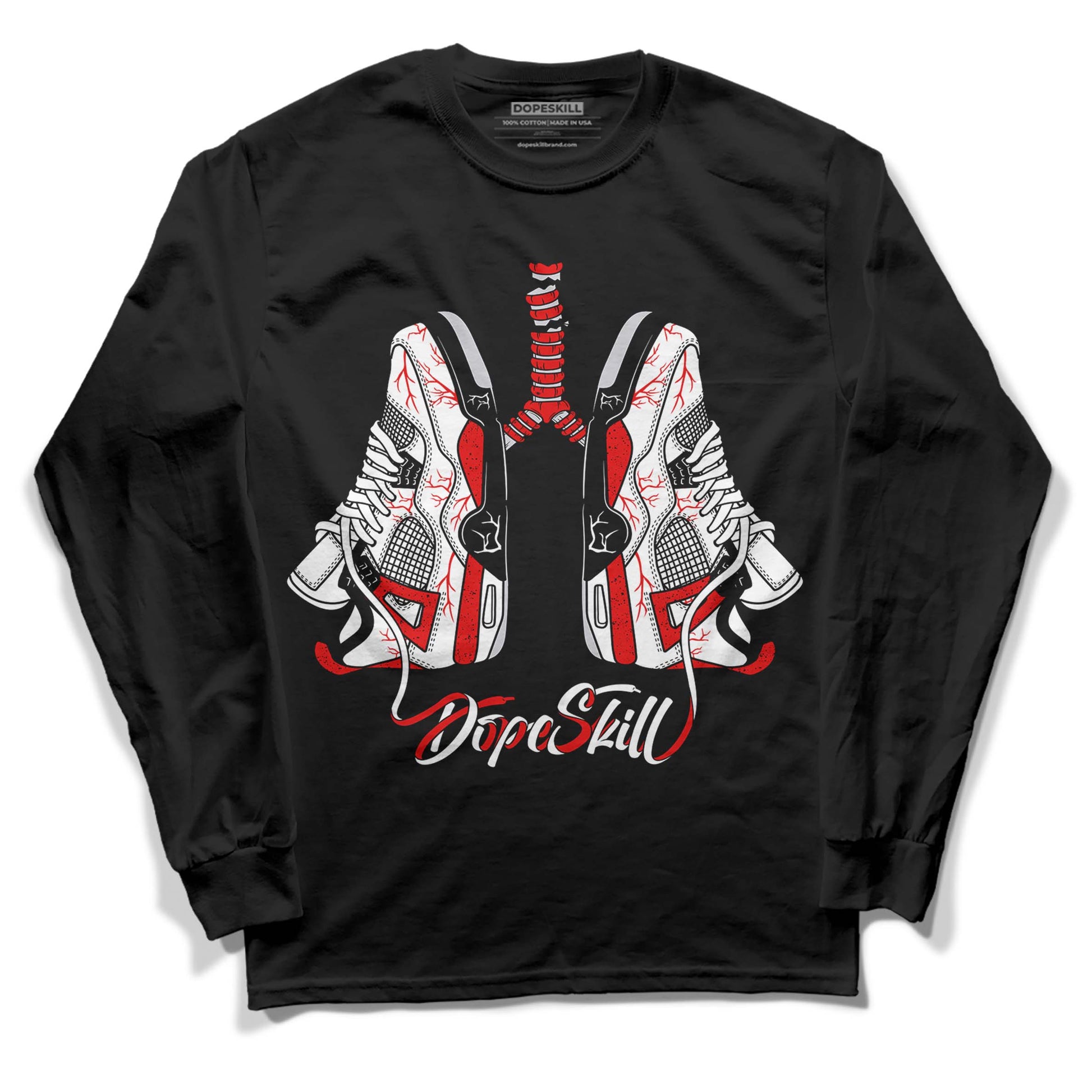 Jordan 4 Retro Red Cement DopeSkill Long Sleeve T-Shirt Breathe Graphic Streetwear - Black