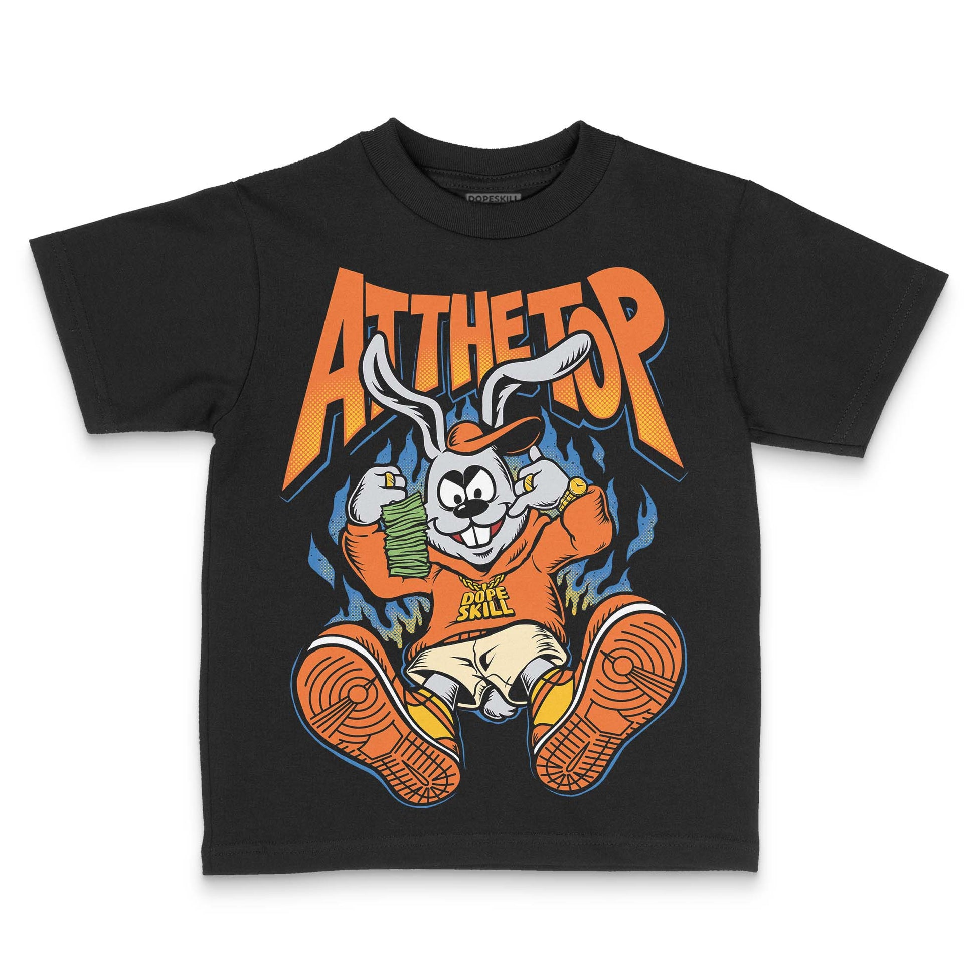 Orange, Black and White Sneakers DopeSkill Toddler Kids T-shirt At The Top Graphic Streetwear - Black