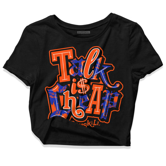 Dunk Low Futura Orange Blaze DopeSkill Women's Crop Top Talk Is Chip Graphic Streetwear - Black