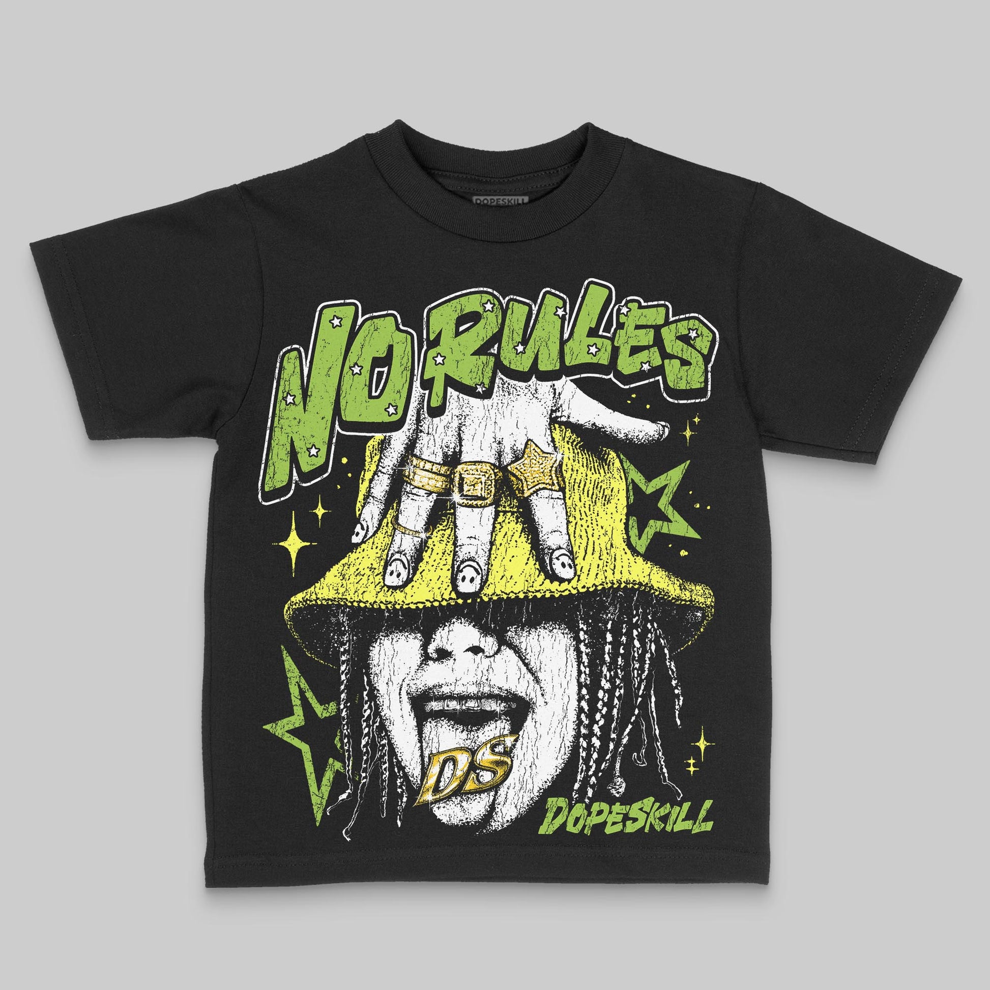 Green Sneakers DopeSkill Toddler Kids T-shirt No Rules Graphic Streetwear - Black