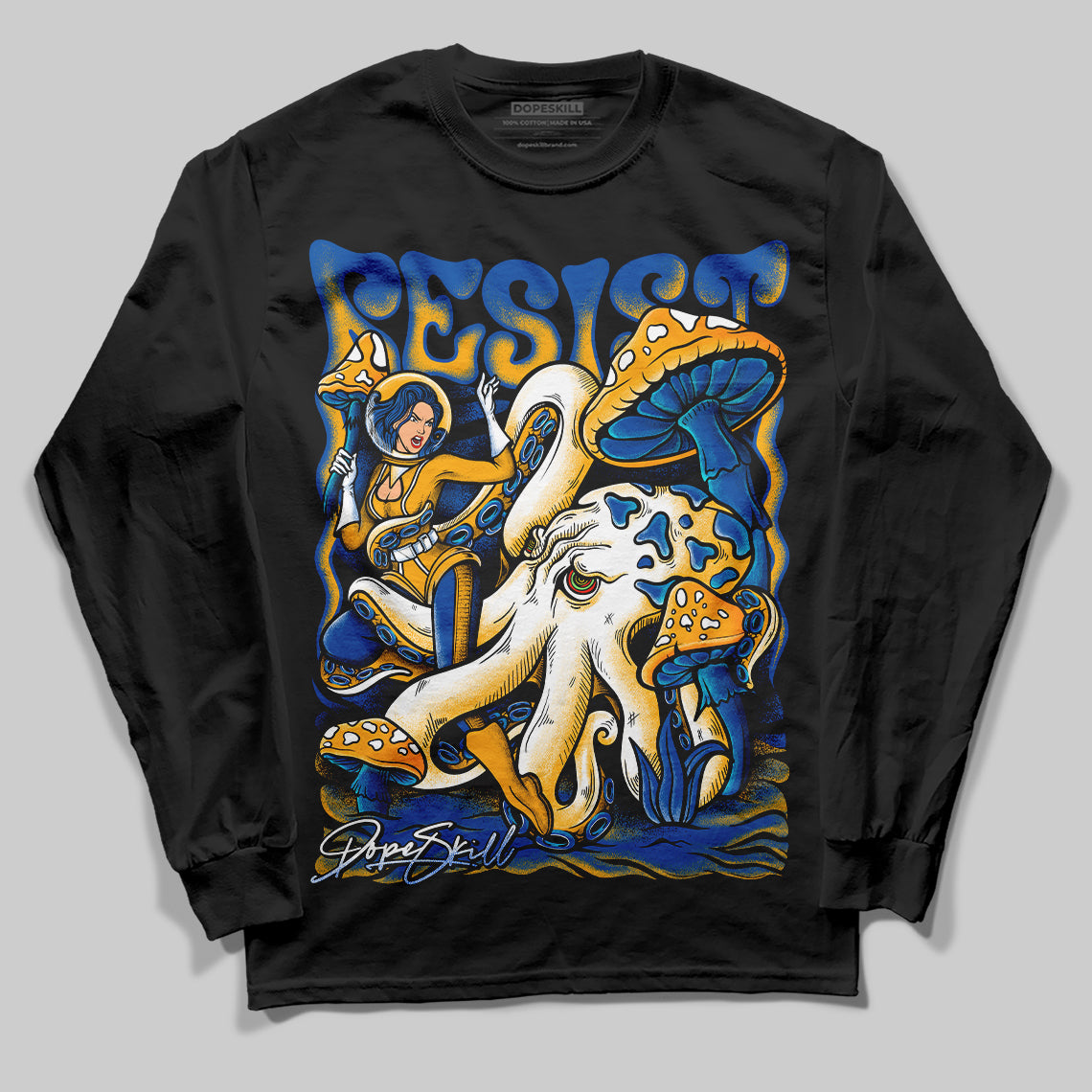 Dunk Blue Jay and University Gold DopeSkill Long Sleeve T-Shirt Resist Graphic Streetwear  - Black