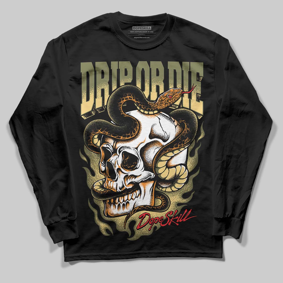 Olive Sneakers DopeSkill Long Sleeve T-Shirt Drip or Die Graphic Streetwear - black