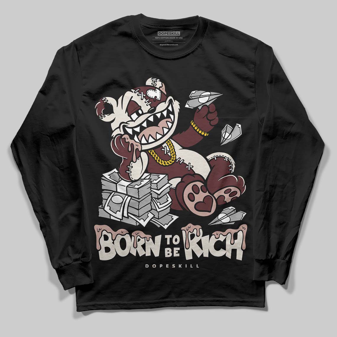 Jordan 11 “China” DopeSkill Long Sleeve T-Shirt Born To Be Rich Graphic Streetwear - Black