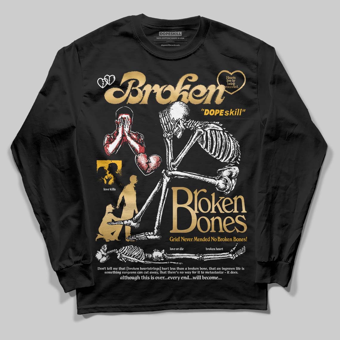 Jordan 12 Retro 'Taxi' 2025 DopeSkill Long Sleeve T-Shirt Broken Bones Graphic Streetwear - black