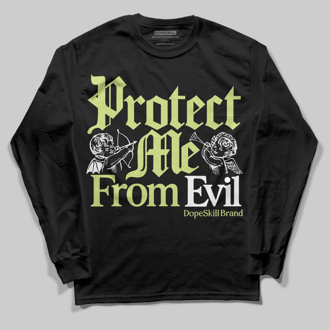 Jordan 5 “Luminous Green” DopeSkill Long Sleeve T-Shirt Protect Me From Evil Graphic Streetwear - Black