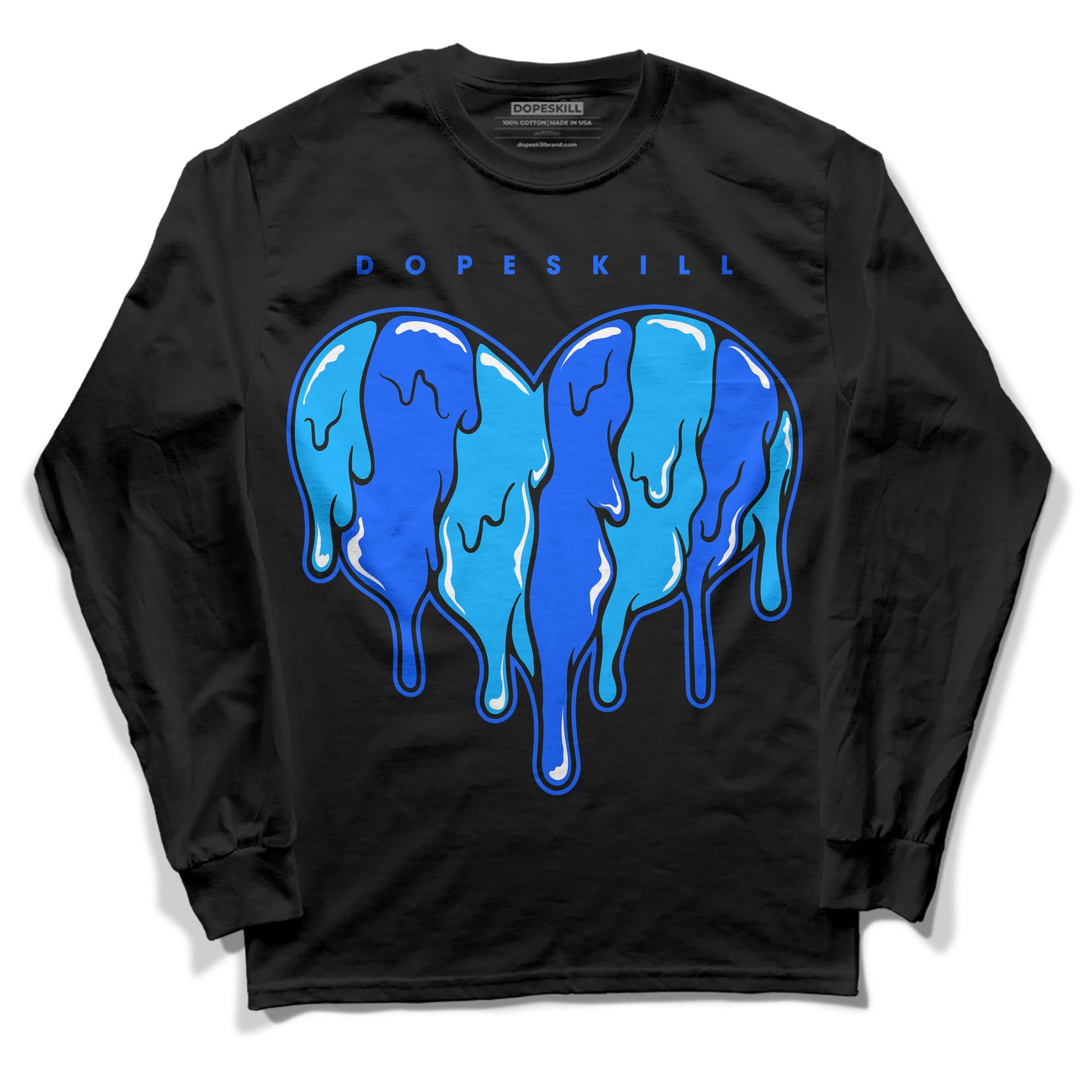 Royal Blue Sneakers DopeSkill Long Sleeve T-Shirt Slime Drip Heart Graphic Streetwear - Black