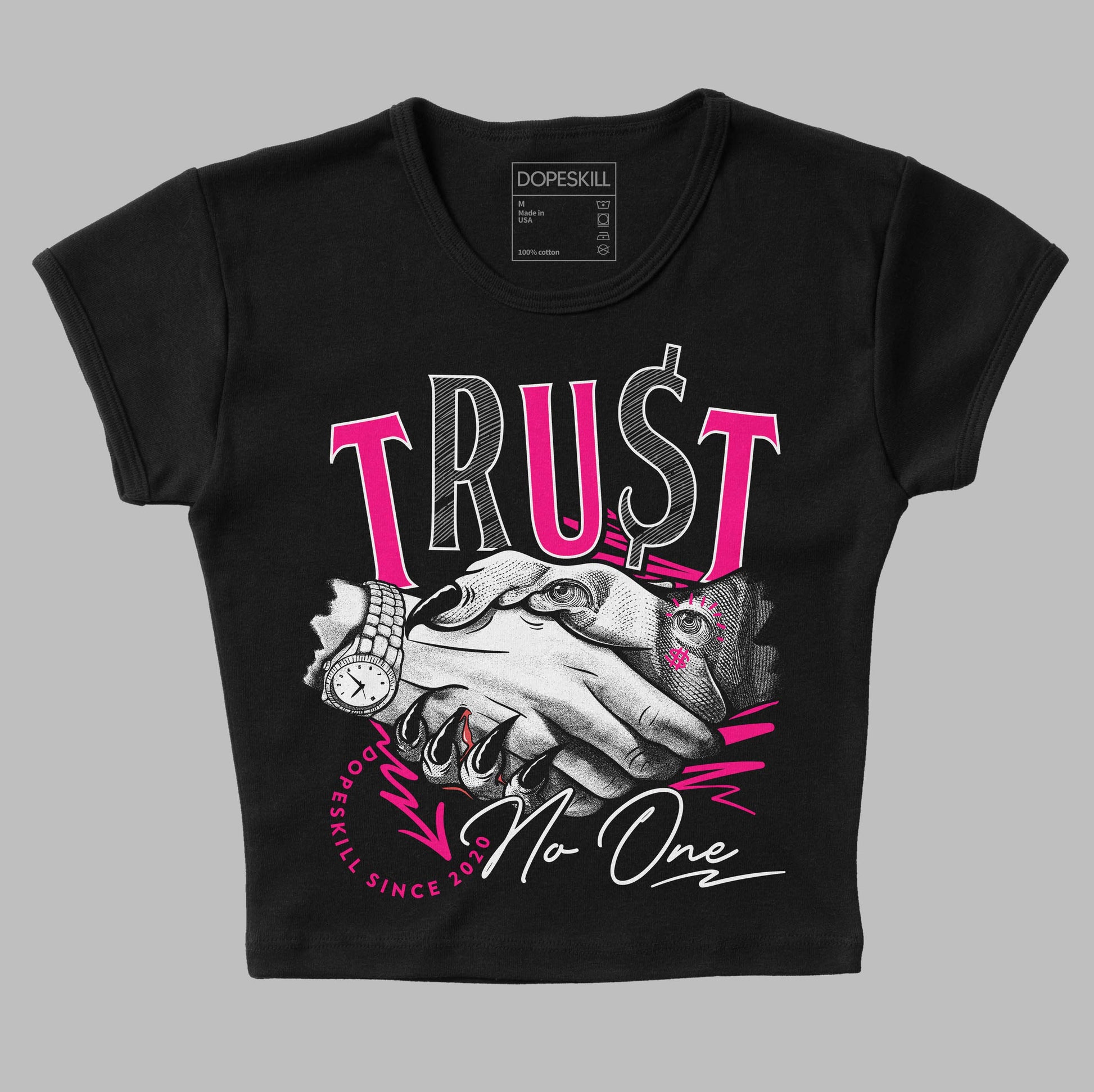 Jordan 1 Low GS “Fierce Pink” Dopeskill Women's Crop Top Trust No One Graphic Streetwear - Black