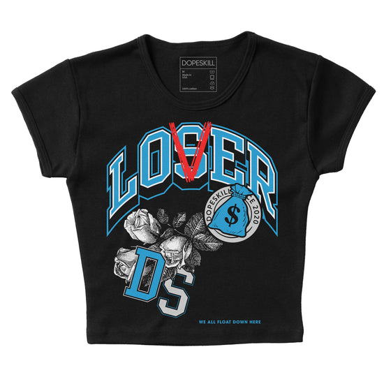 Jordan 4 Retro Military Blue DopeSkill Women's Crop Top Loser Lover Graphic Streetwear - Black