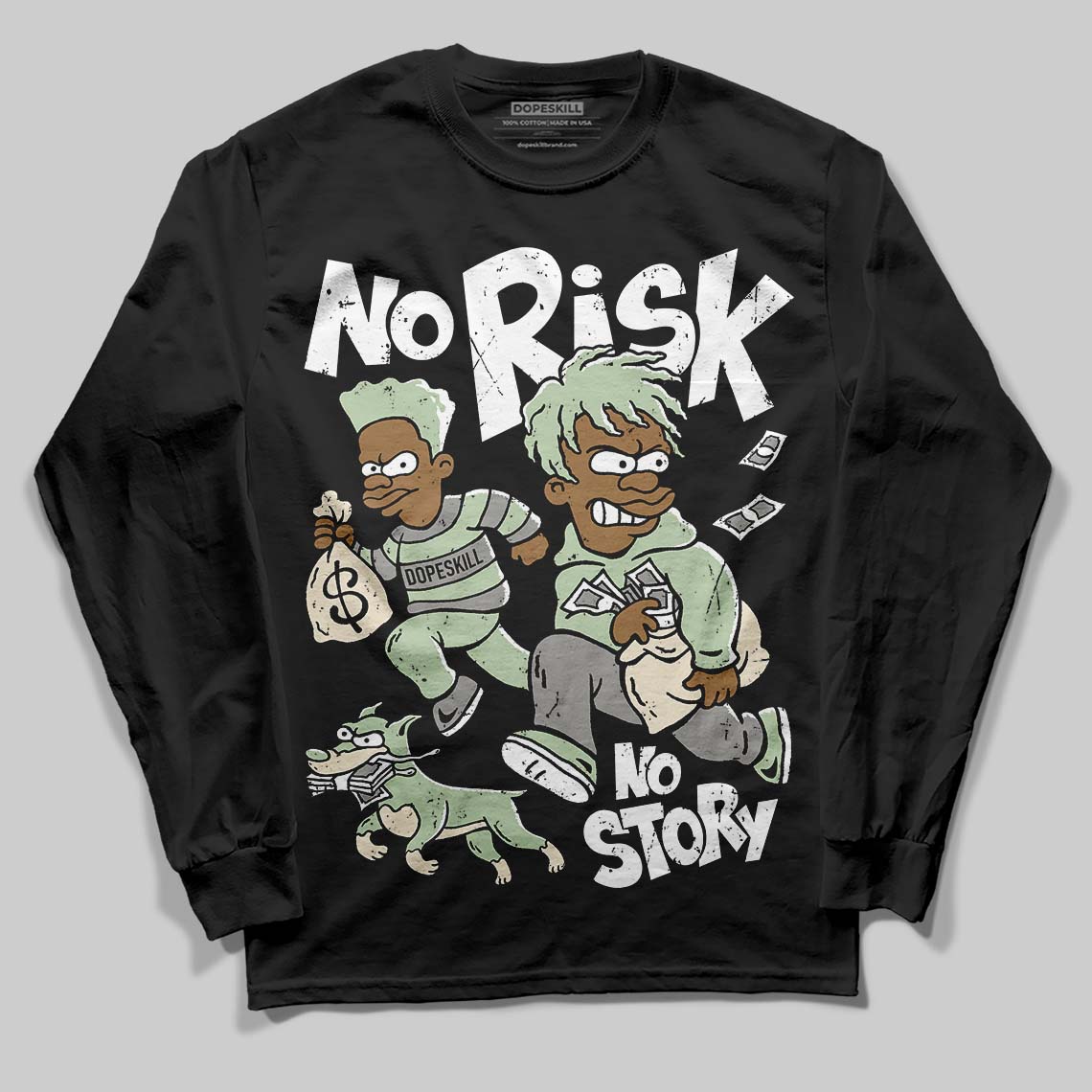 Jordan 4 WMNS “Seafoam” (2025) DopeSkill Long Sleeve T-Shirt No Risk No Story Graphic Streetwear - Black