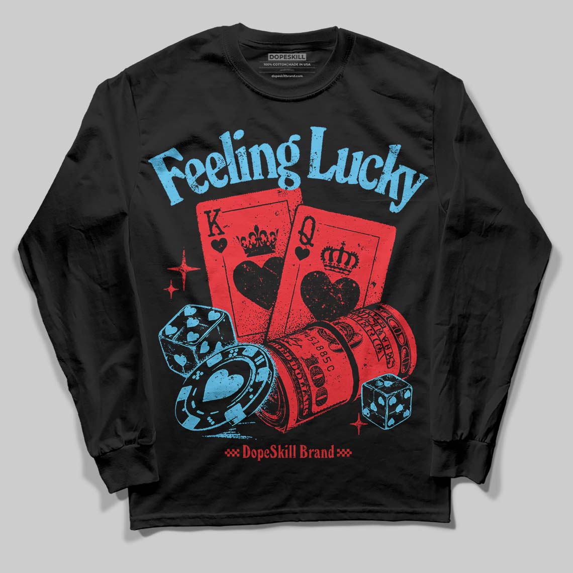 Red Sneakers DopeSkill Long Sleeve T-Shirt Feeling Lucky Graphic Streetwear - Black