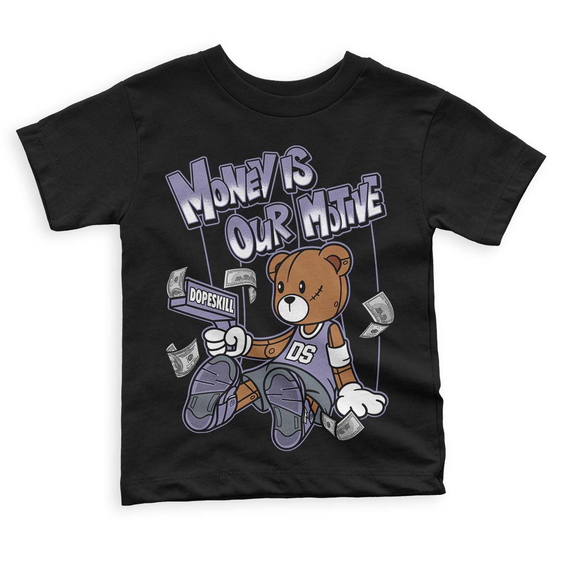 Jordan 5 Retro Low Indigo Haze DopeSkill Toddler Kids T-shirt Money Is Our Motive Bear Graphic Streetwear - Black