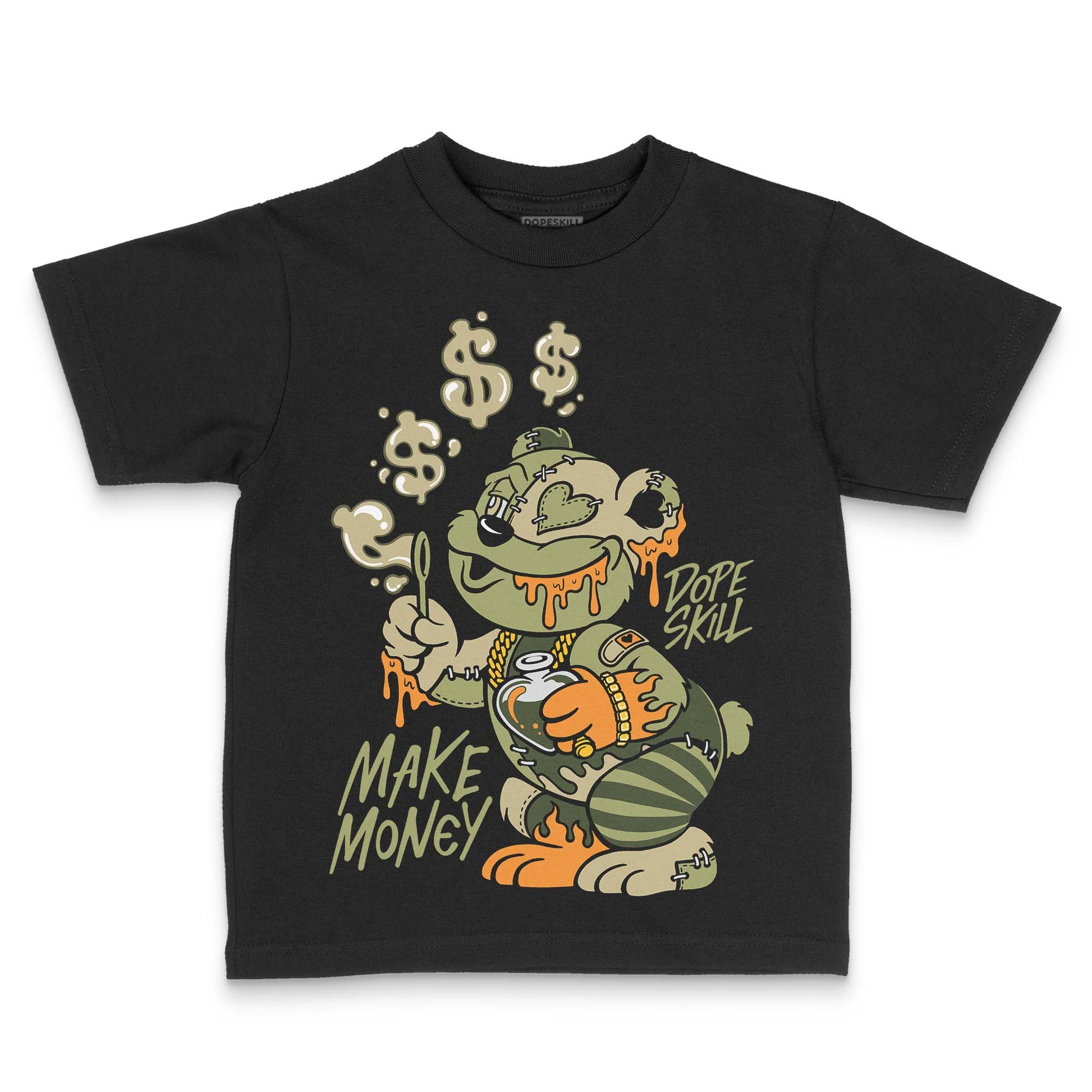 Olive Sneakers DopeSkill Toddler Kids T-shirt Make Money Graphic Streetwear - Black